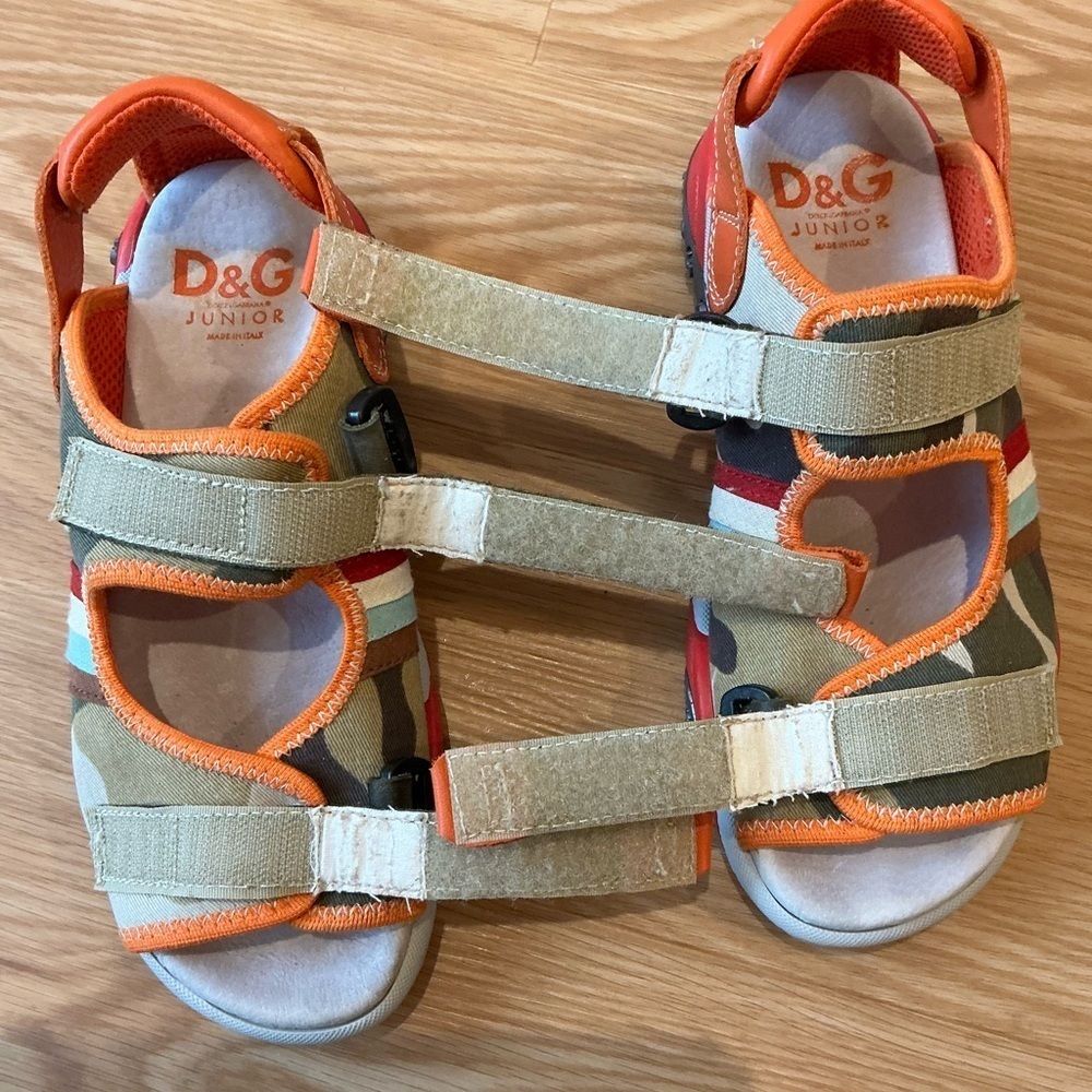 D&G Junior Sandals Camouflage Stripe Print Orange and Green Size 36 - Picture 5 of 11